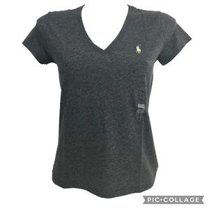 Ralph Lauren Polo Women's Classic Pony Logo V-Neck Tee: Grey Heather - Medium